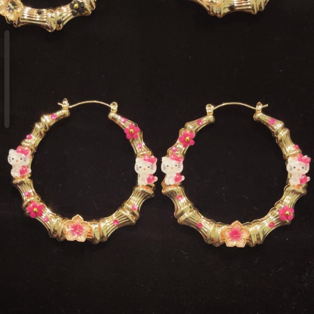 Gold Hello Kitty hoop earrings